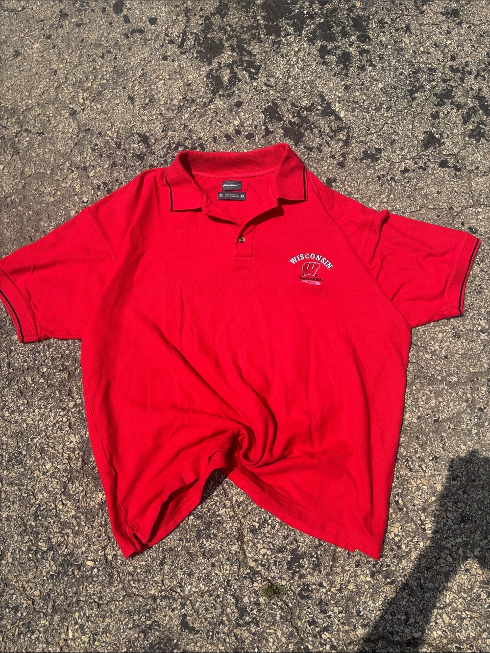 Vintage Pro Edge Wisconsin Badgers Mens XL Red Embroidered Polo